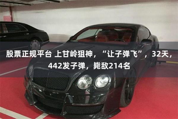 股票正规平台 上甘岭狙神，“让子弹飞”，32天，442发子弹，毙敌214名